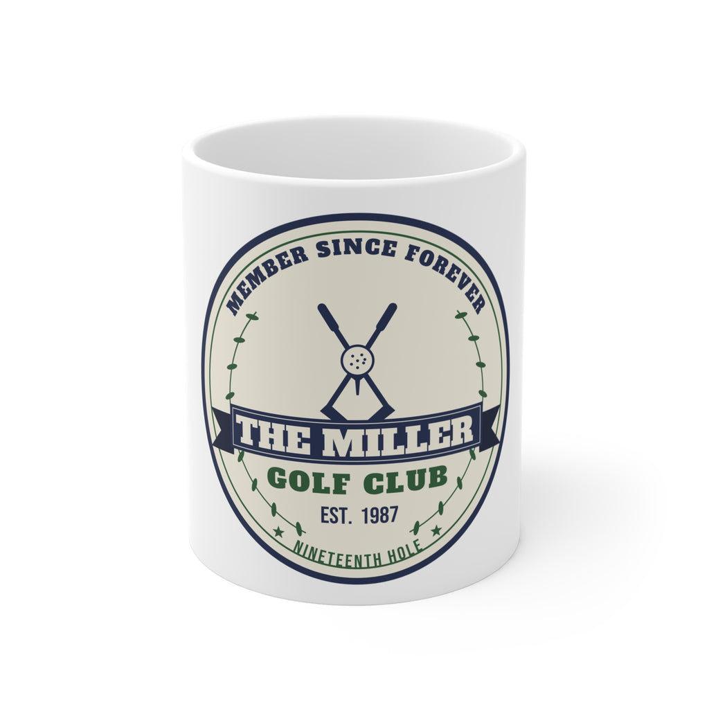 Personalized golf club crest mug with custom club name and year