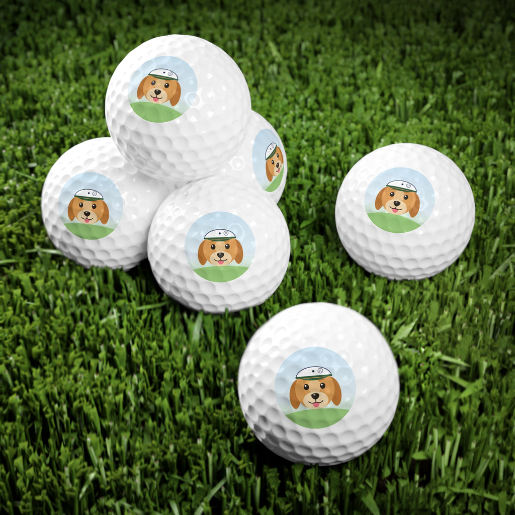 Set of 6 custom pet photo golf balls on the grass