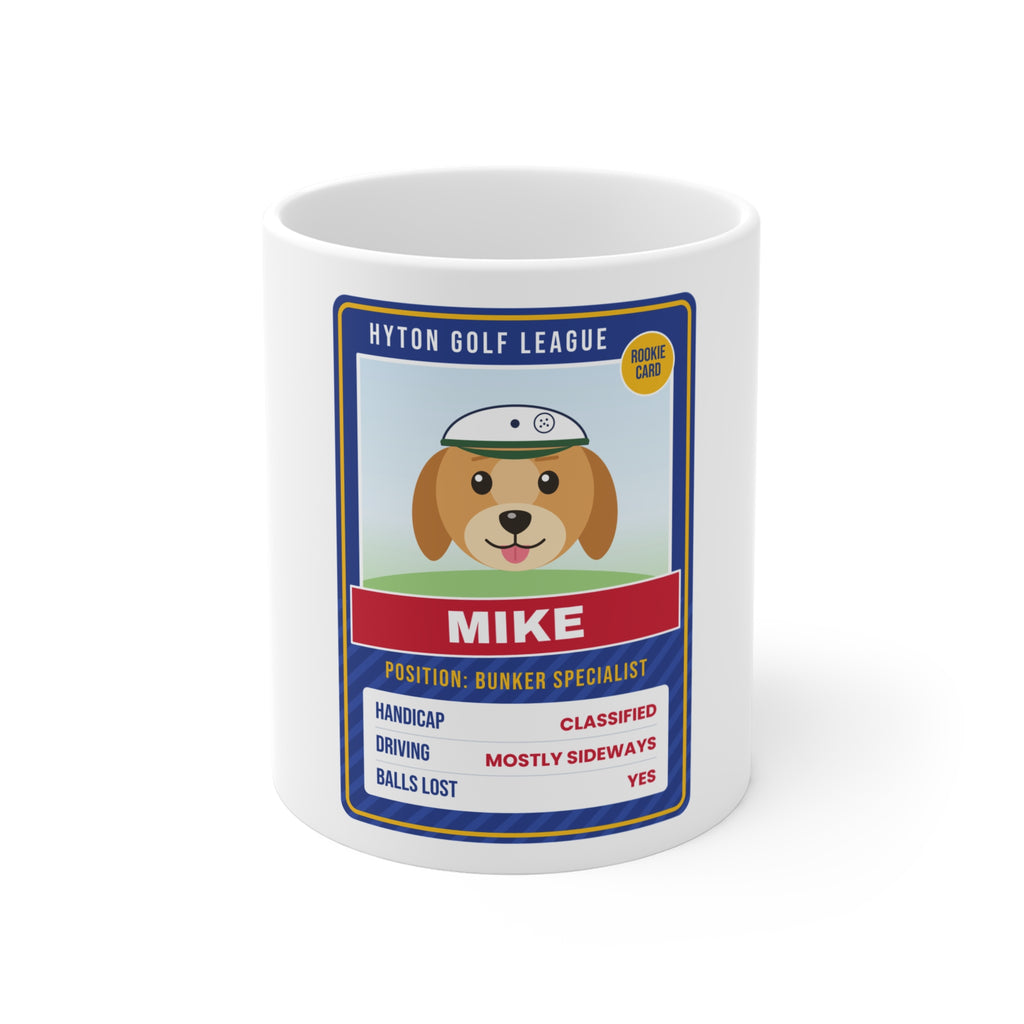 Personalized golf player card mug with custom photo and name